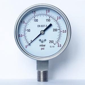 China Capsule 100mm Pressure Gauge 250 Mbar SS 304 Bottom Mount Pressure Gauge wholesale