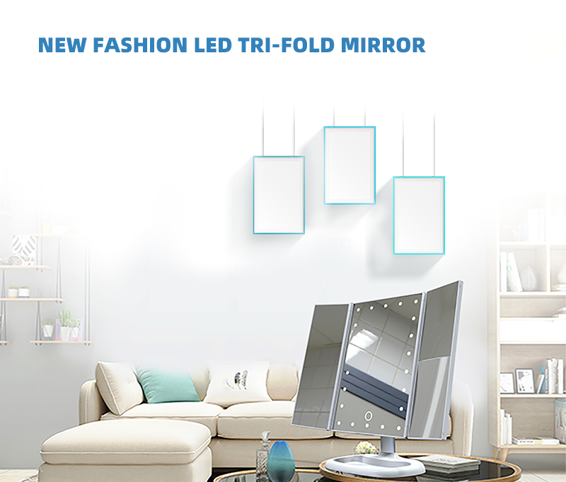 Large size Tri-fold Vanity Makeup Mirror - 1X/2X/3X Magnifying Illuminated GK-SK1813