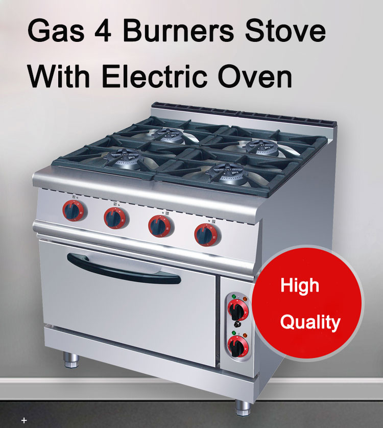 Electric Oven Commercial Gas Range 4 Burners for Restaurant Kitchen 143KG Capacity