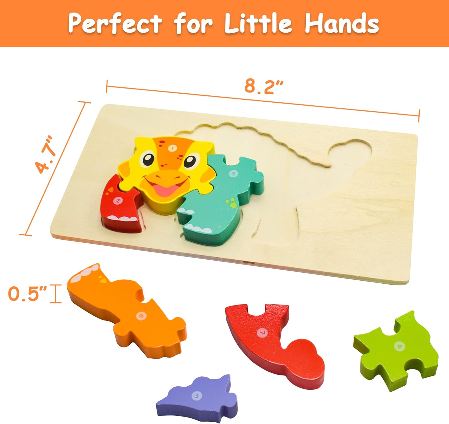 Age Range 2 to 4 Years 6 Pack Wooden Dinosaur Puzzles for Toddlers Educational Toys