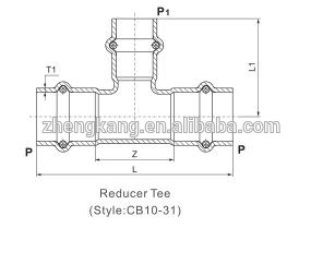 stainless steel press fitting V style reducer tee