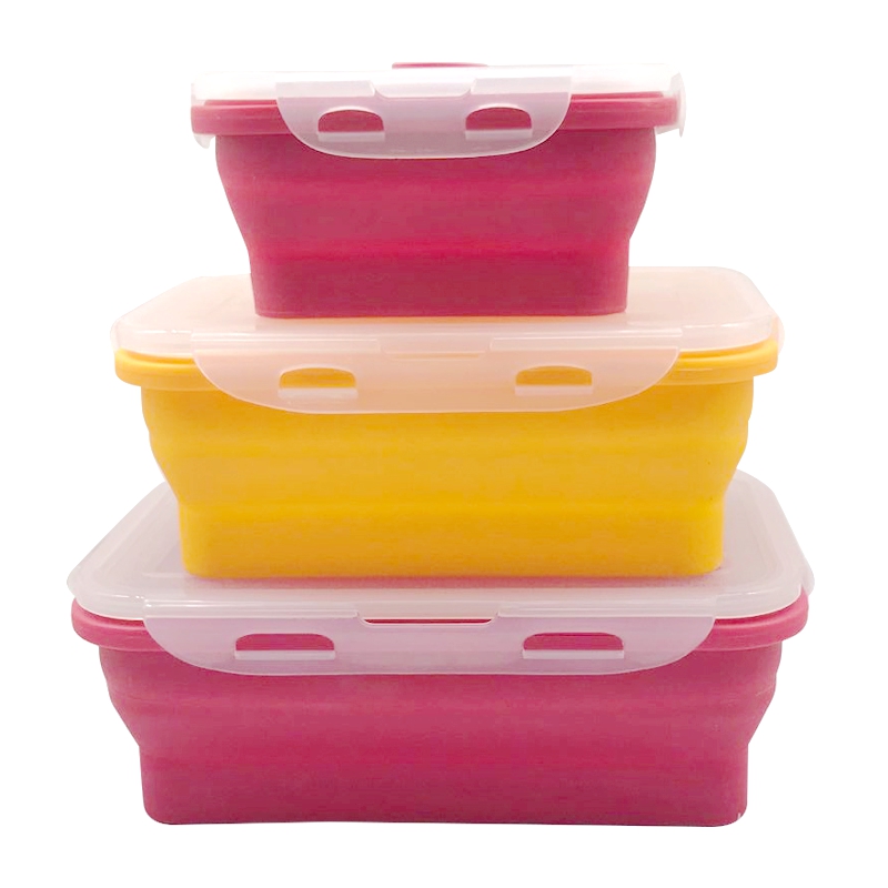 Reusable Fun Healthy Kids Silicon Rubber Collapsible Microwave Folding Lunch Boxes