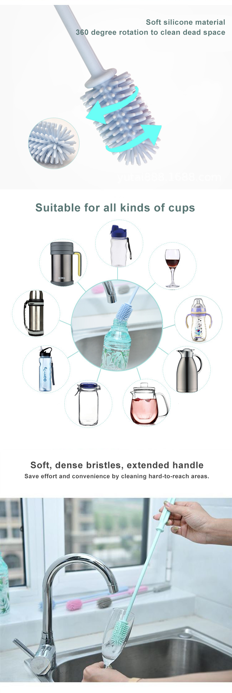 OEM Flexible Collapsible Silicone Bottle Cleaning Brush