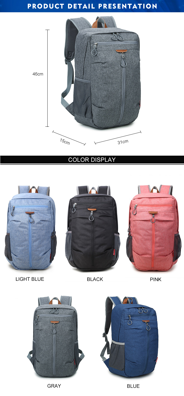 Soft Handle Modern Mens Backpack Waterproof Travel Bags Interior Zipper Pocket