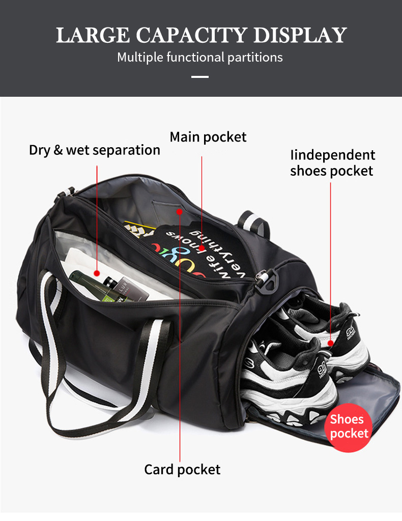 29L Sports Gym Bag Oxford Waterproof Travel Bags With Shoe Pocket