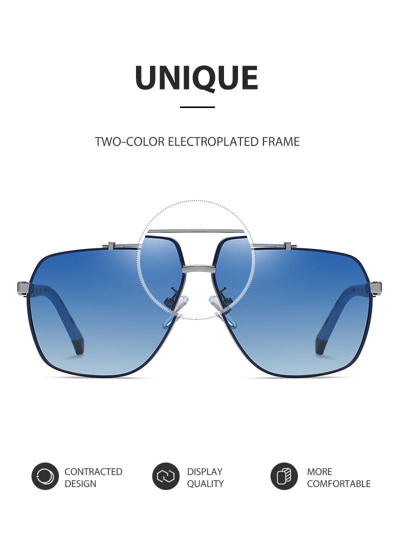 Two Color Metal Frame Sunglasses Large UV400 Protection Anti Glare