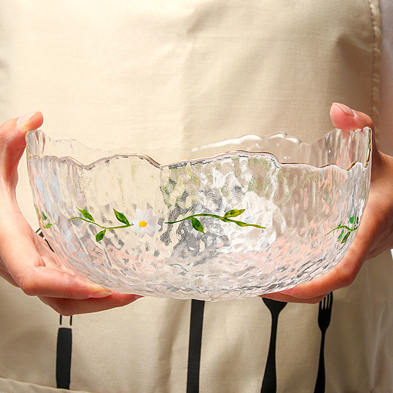 Household Exquisite Printed Hammer Grain Glass Tableware