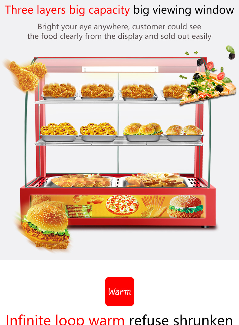 0.8kw Red Commercial Food Display Warmer for Restaurant Kitchen Equipment Benefit