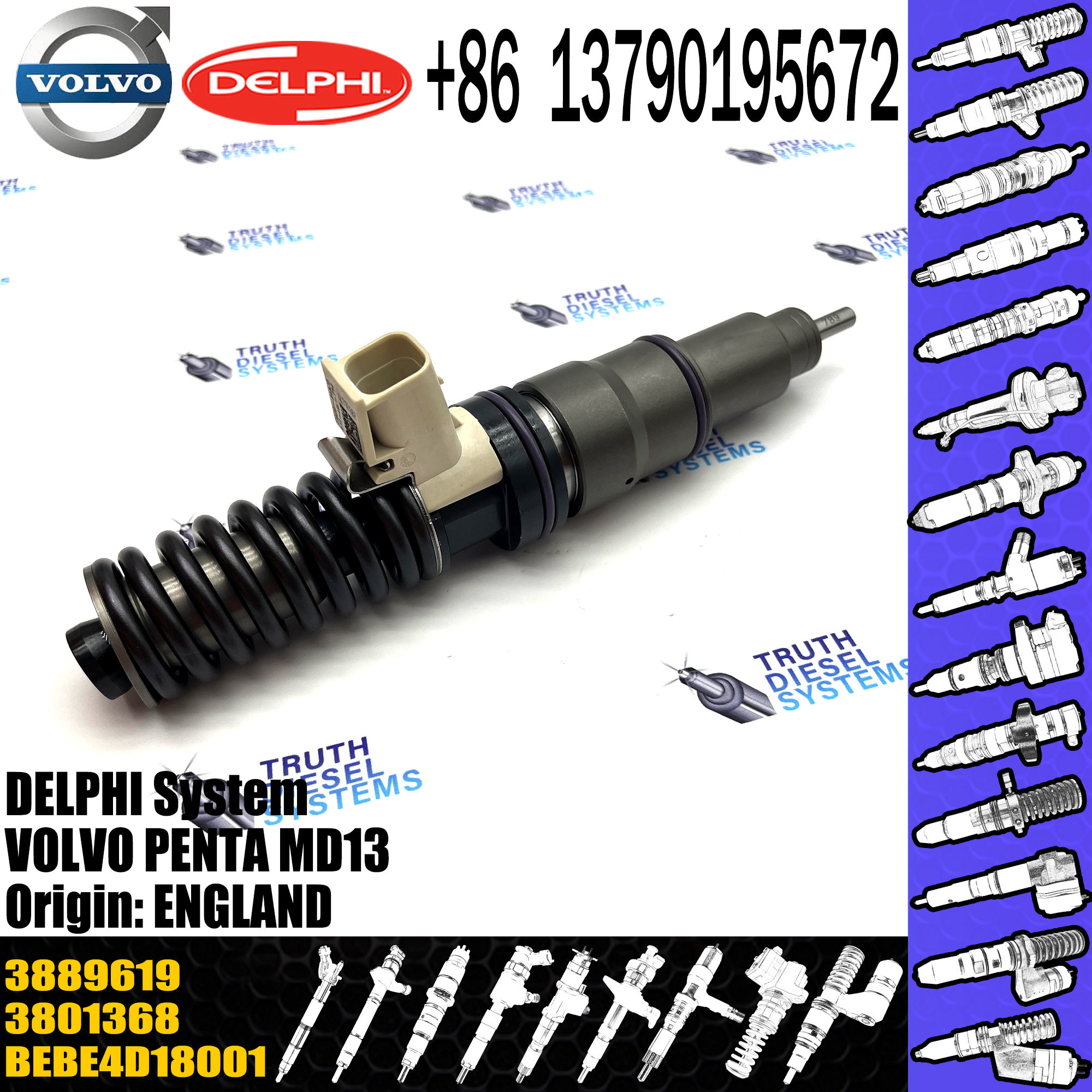 High Quality Diesel Fuel Injector 3801368 3889619 BEBE4D18001 For VOL PENTA MD13