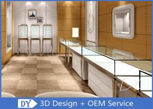 China Brush Gold Stainless Steel Jewelry Counter Design With Wood Cabinet wholesale