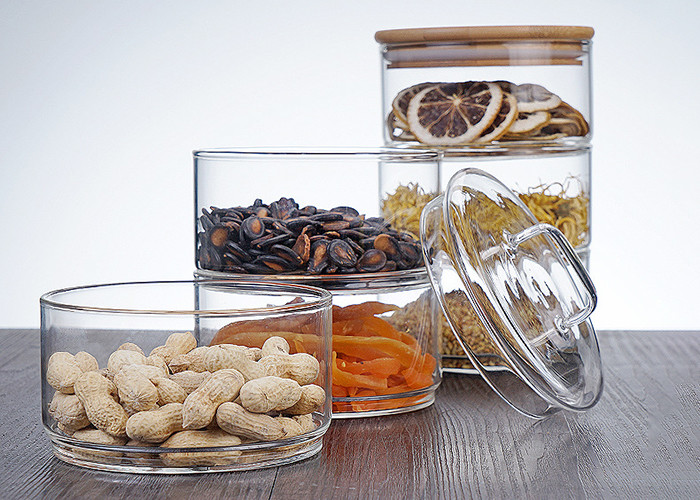 Kitchen Wide Mouth Storage Jars With Bamboo Lid High Borosilicate