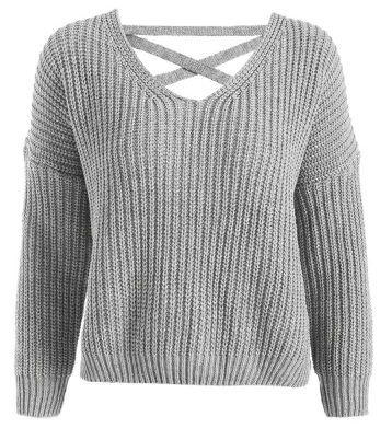 Wholesale Price V Neck Back Lace Up Pullover Sweater For Women