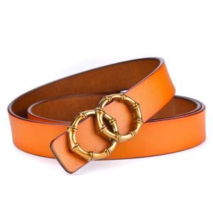 China Ladies Casual Fake Leather Belt 2.3cm Pin Luxury Double Circle Belt Buckle wholesale