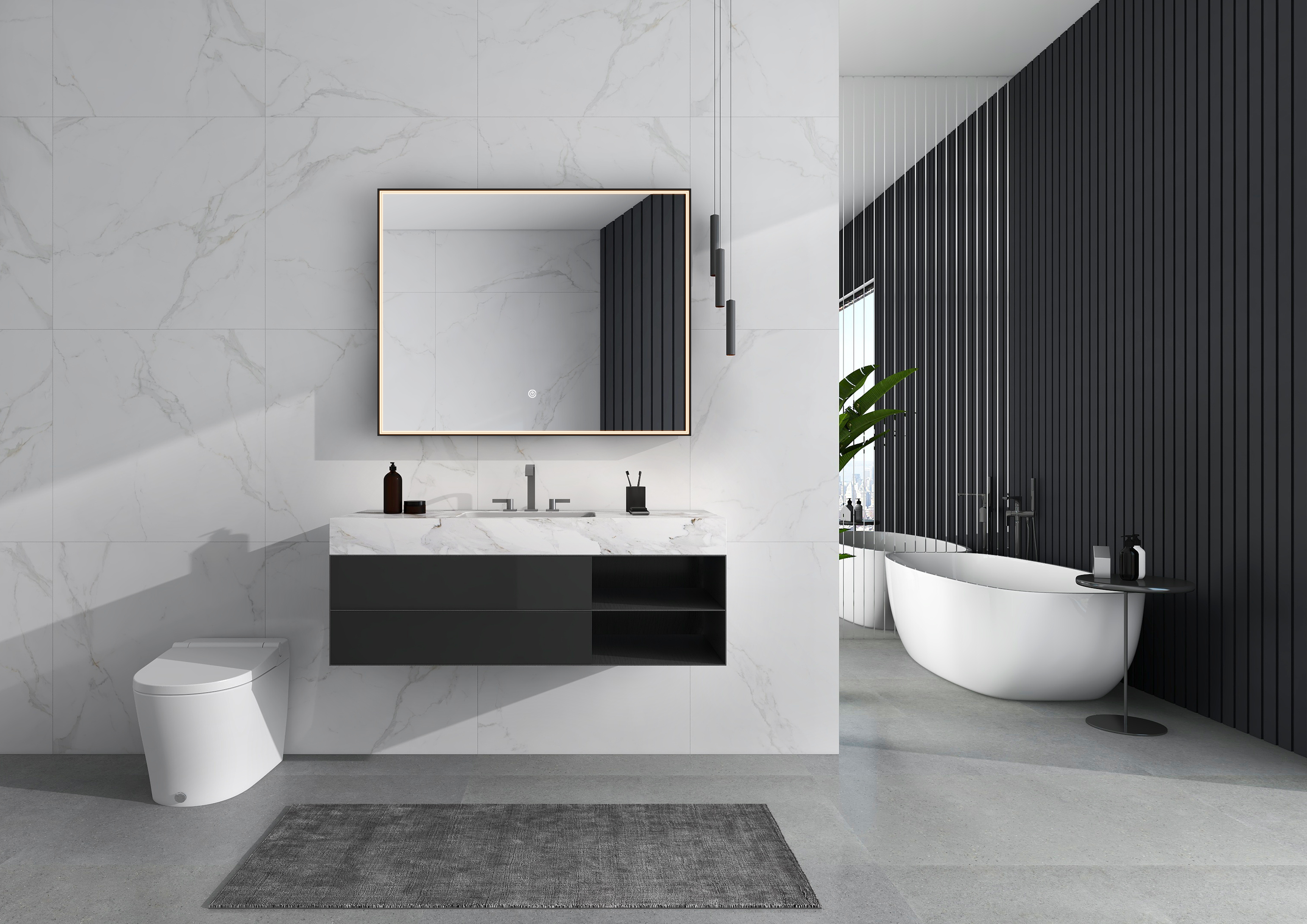 Illuminated Bluetooth Bathroom Mirror With Color Temperature Options And 90° Shine Angle
