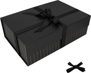 China Long Ribbon Magnetic Gift Box Cardboard Matte Black wholesale