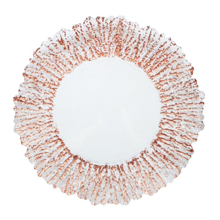 13 Inch Flower Electroplated Round Glass Charger Plates Painted