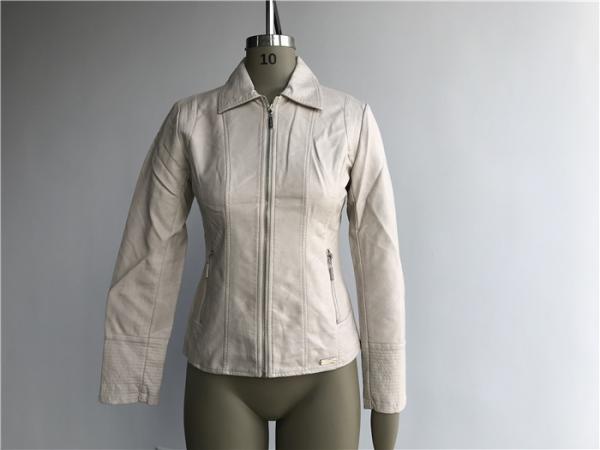Polished Sliver Pu Leather Coat / Pleather Jacket With Multi Topstitching