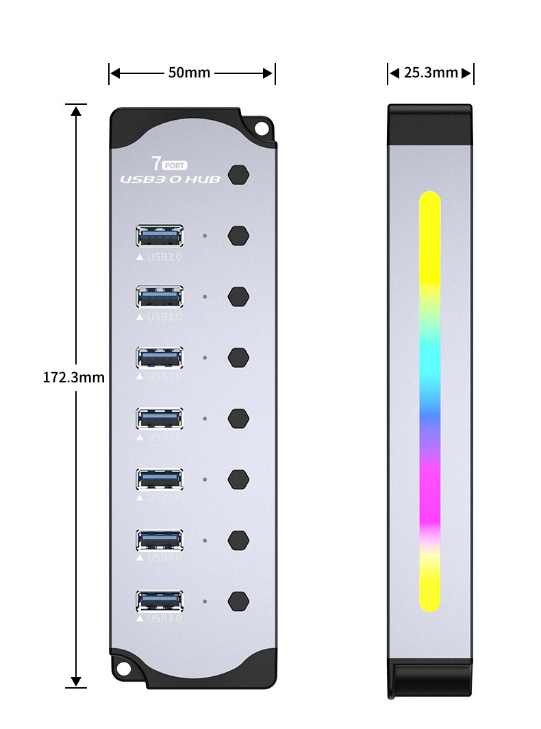 Customized Logo Accepted Speed USB 3.0 Hub with 7 Ports and Aluminum Alloy Design