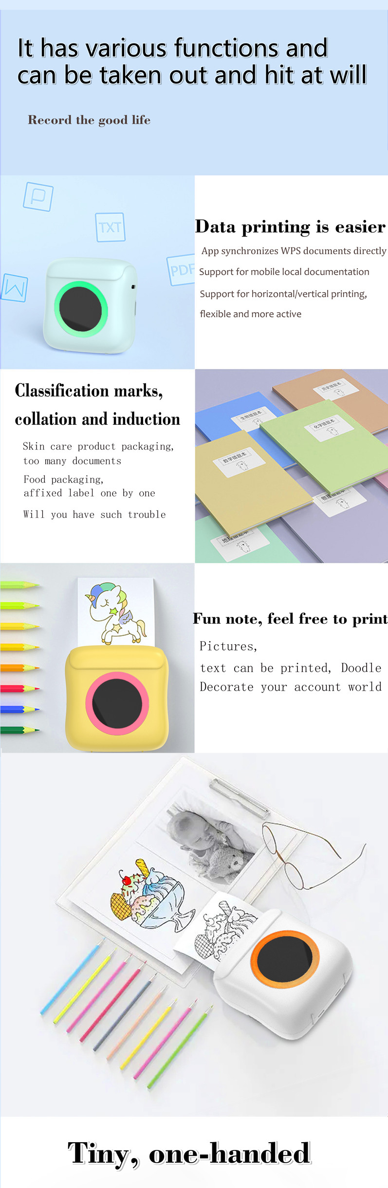 Portable Phone Thermal Mini Printer Sticker Bluetooth 200DPI