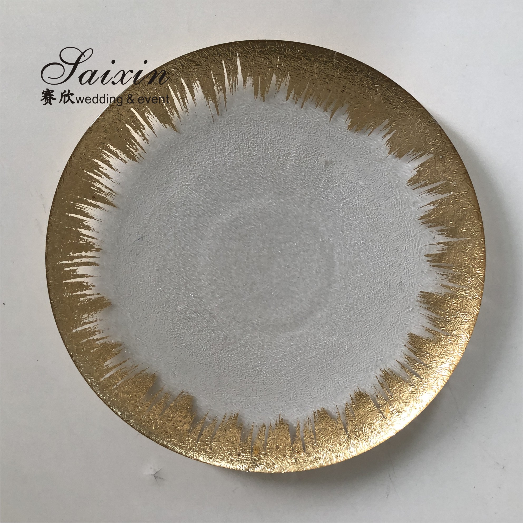 12 Inch Beaded Glass Charger Plate Gold Trim For Wedding Event Supplies