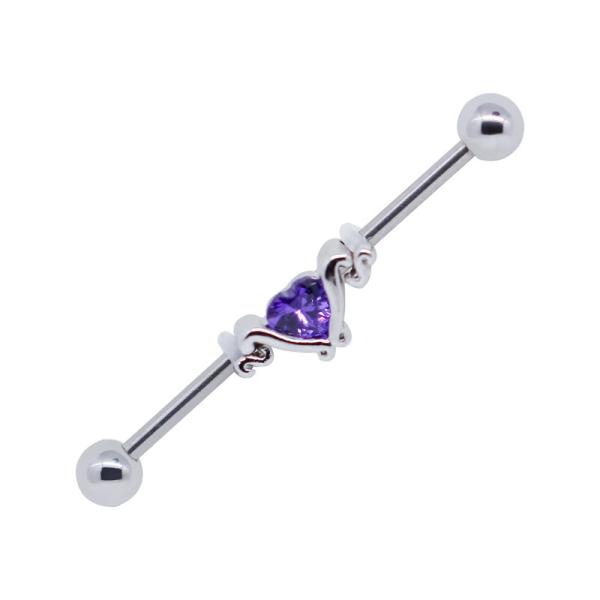 316 Stainless Steel Cute Industrial Piercing Jewelry 14G Purple Heart Zircon