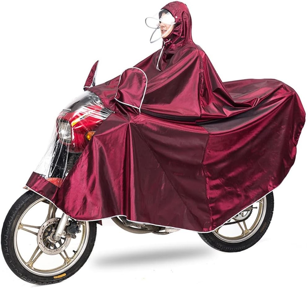 Unisex Adult Rain Poncho Outdoors Bike Ebike Motorcycle Scooter Cycling Jacket Raincoat Hooded Cape, Purple, 6XL
