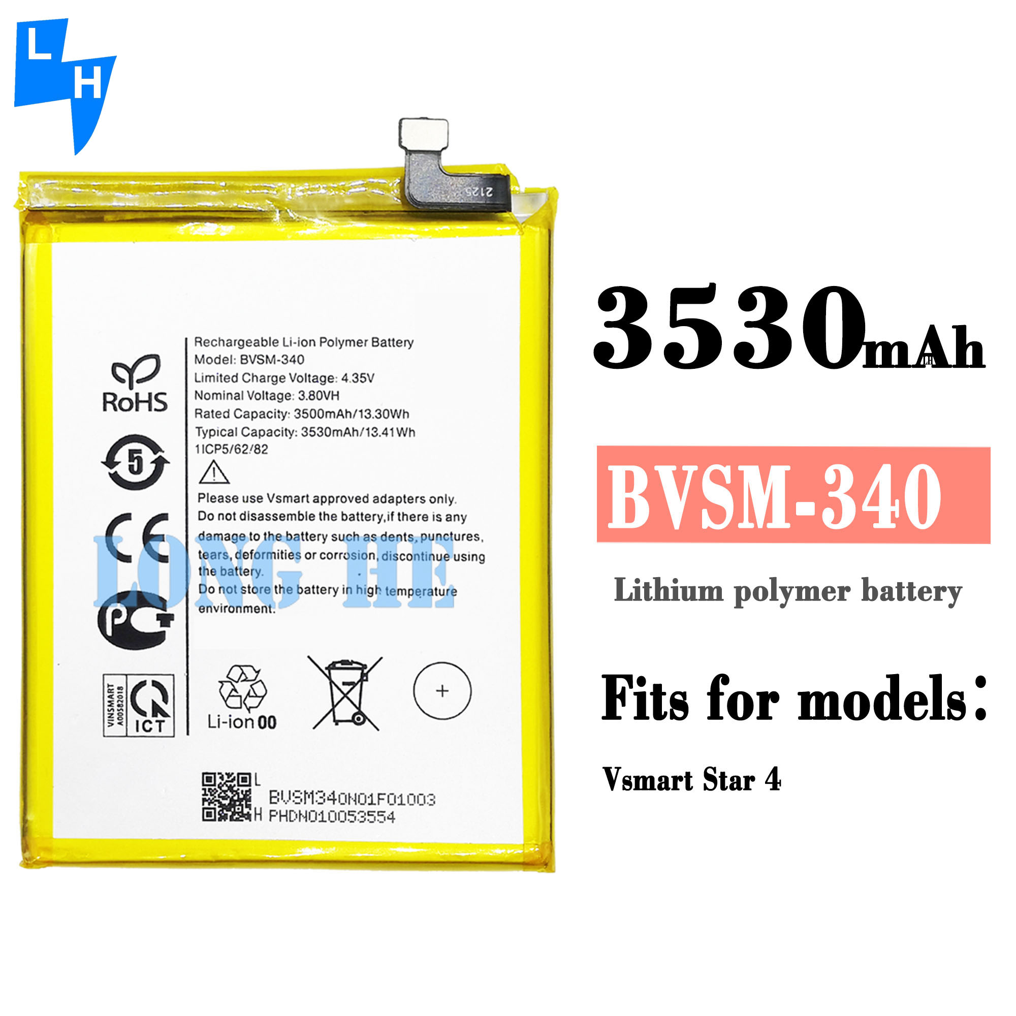 Original BVSM-340 Li-ion Polymer Battery 3530mAh 3.80V for Vsmart Star 4 Mobile Phone