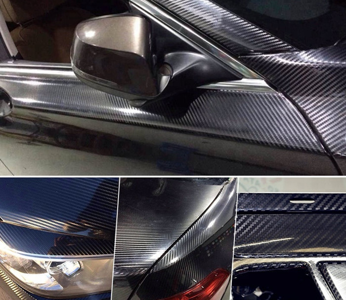 Adhesive Black Carbon Fiber Car Vinyl Wrap 5D High Gloss Carbon Fiber Wrap