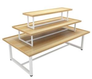 China Wood And Metal 3 Layers Cosmetic Display Counter Floor Standing Type wholesale