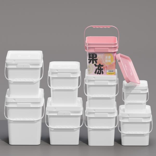 Factory Wholesale Food Safe IML Customized Sealed Empty Plastic Square Buckets