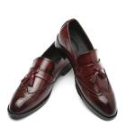 Round Toe Mens Leather Penny Loafers Tasseled Vamps Mens Brown Leather Shoes