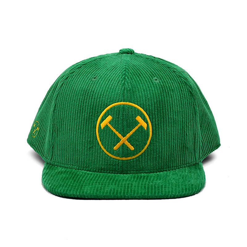Unisex 6 Panel Snapback Hat Green Customizable Color Corduroy Fabric