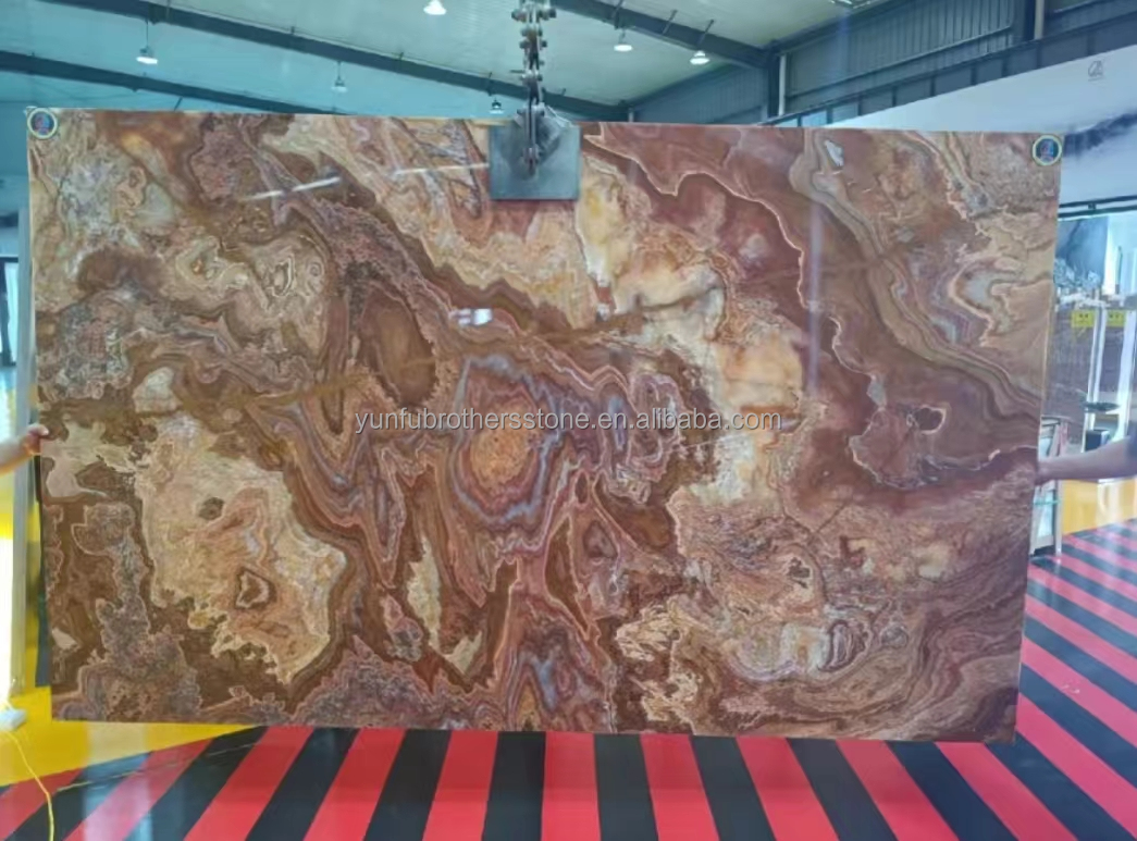 Polished Translucent Natural Tiger Red Onyx Marble for Modern Backlit Jade Hotel Design
