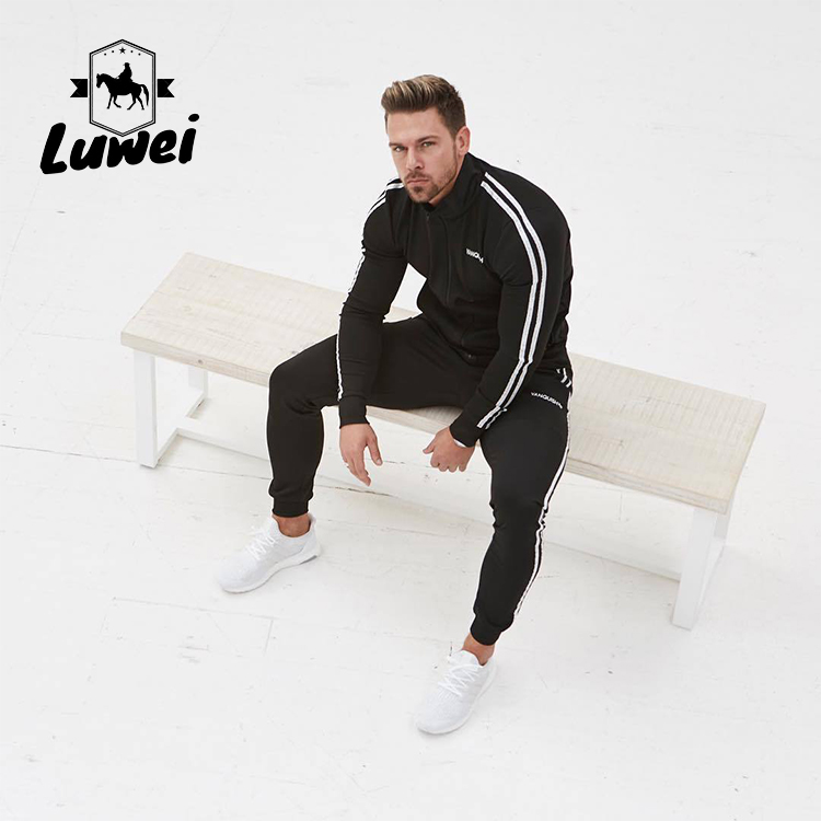 Slim Men Sportswear Set Cardigan Stand Collar Zipper Plus Size Tracksuit