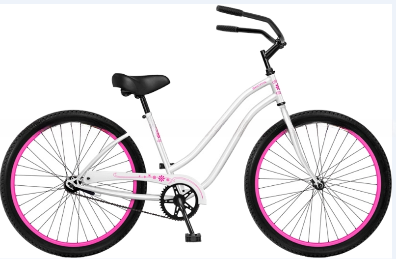 Step Through Design 26 Inch Beach Cruiser Bike with Coaster Foot Brake and White Color