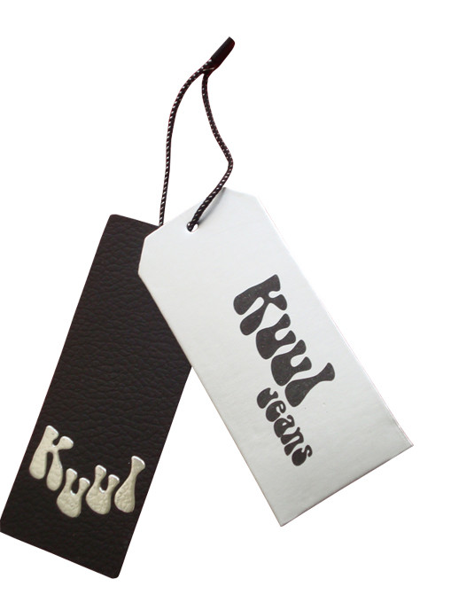 Recycled Silver Paper Swing Tags Luxury Clothing Hangtag Emboss Black Foil Logo