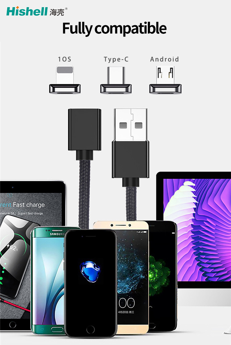 Antiwear Multiscene Magnetic Charging Cords , 3A Fast Charging Magnetic USB Cable