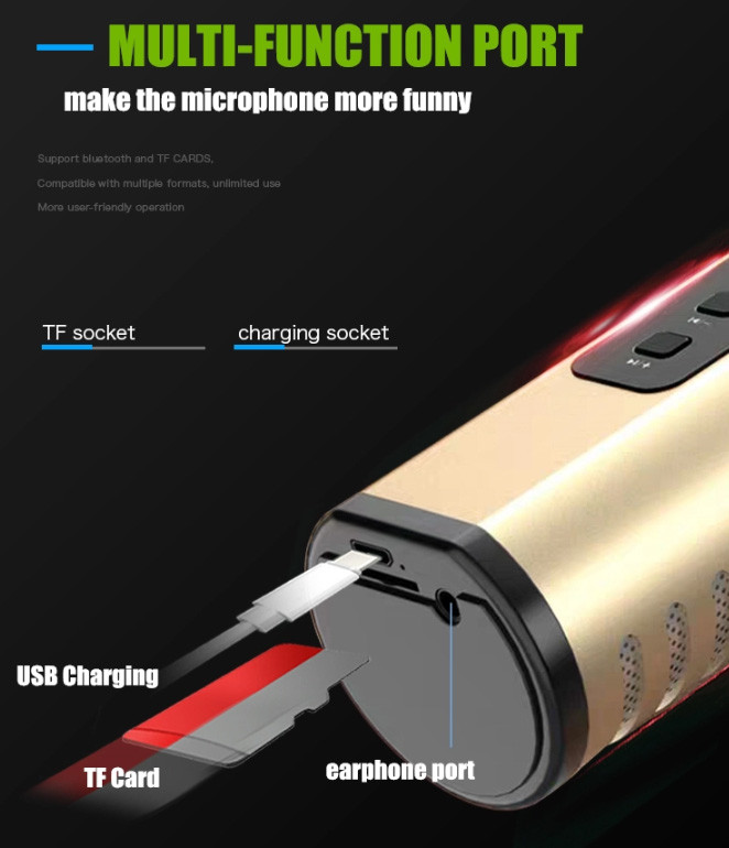 32GB Micro SD Card Bluetooth Speaker 2000Ah Battery 4 In 1 Karaoke Microphone