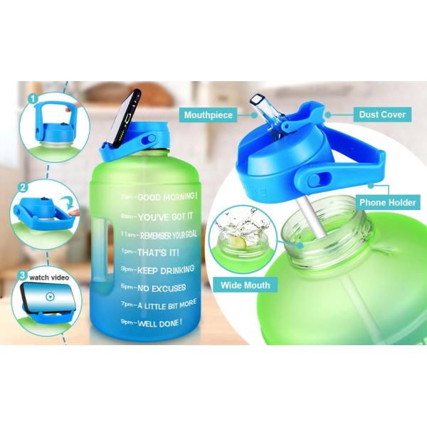 Gallon water bottle with straw