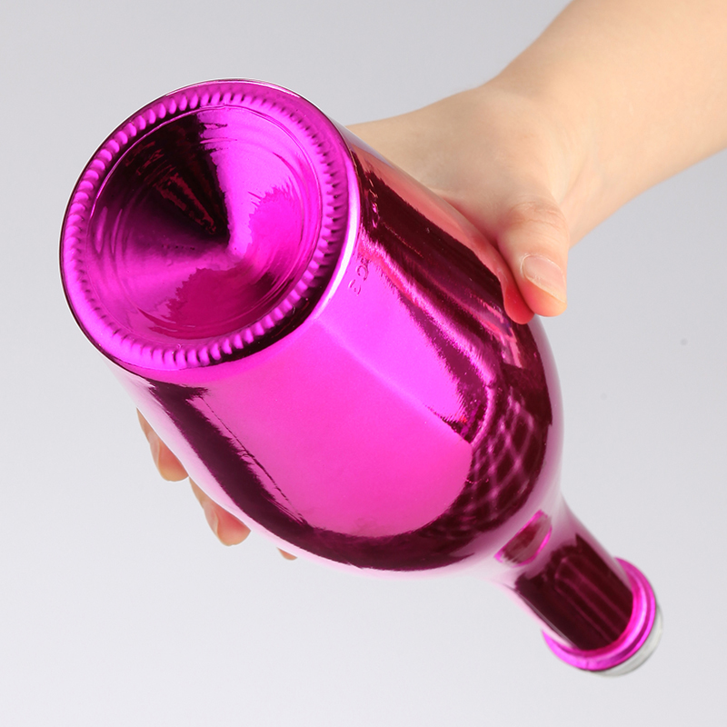 Customized Logo Glass Collar Bottles for Hot Stamping Screw Cap Purple Champagne Wine