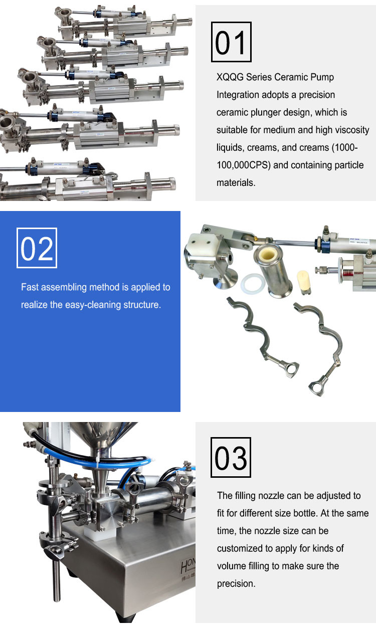 High Precion Ceramic Piston Pump Filling Machine For 50g Skin Care Lotion Horizontal