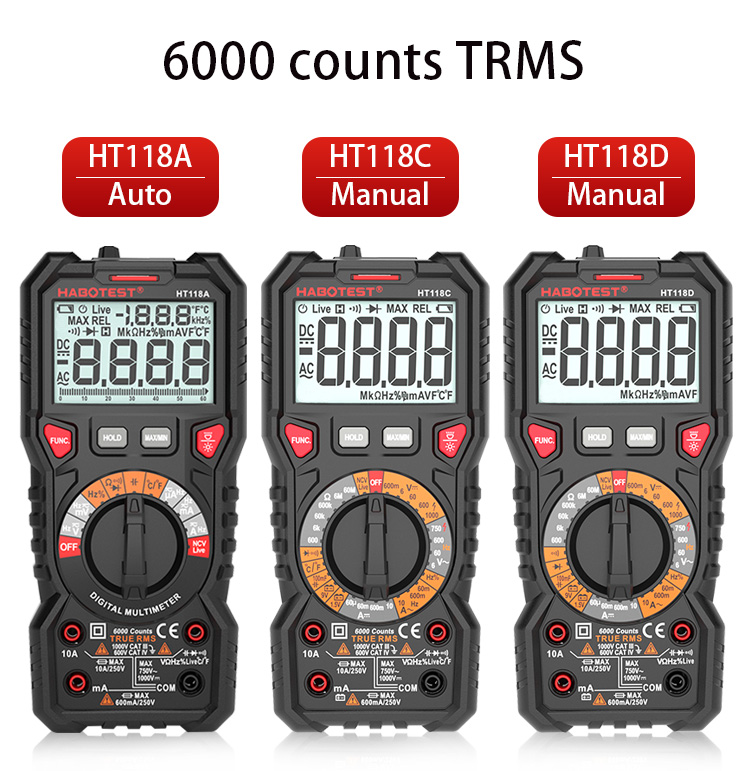 1000V 10A Professional AC DC Manual LCD Display 6000 counts Digital Multimeter with 100mF Capacitance Temperature