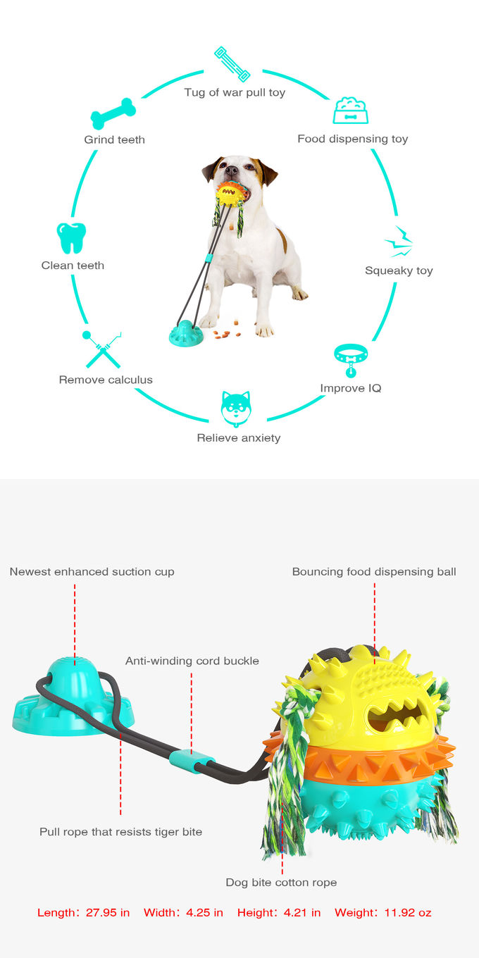 Food Dispensing Function Dog Interactive Pet Toys 40CM Stronger Suction OEM With Sound