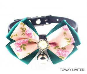 China Cute Lace Bowtie with Bell Dog Collars Leather Pet Leads wholesale