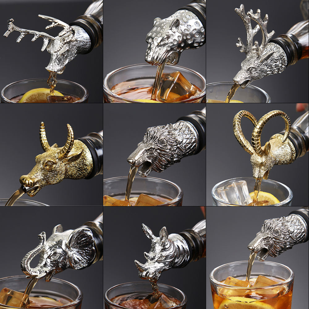 Custom Animal Metal Wine Pourer With Zinc Alloy Stainless Steel Material