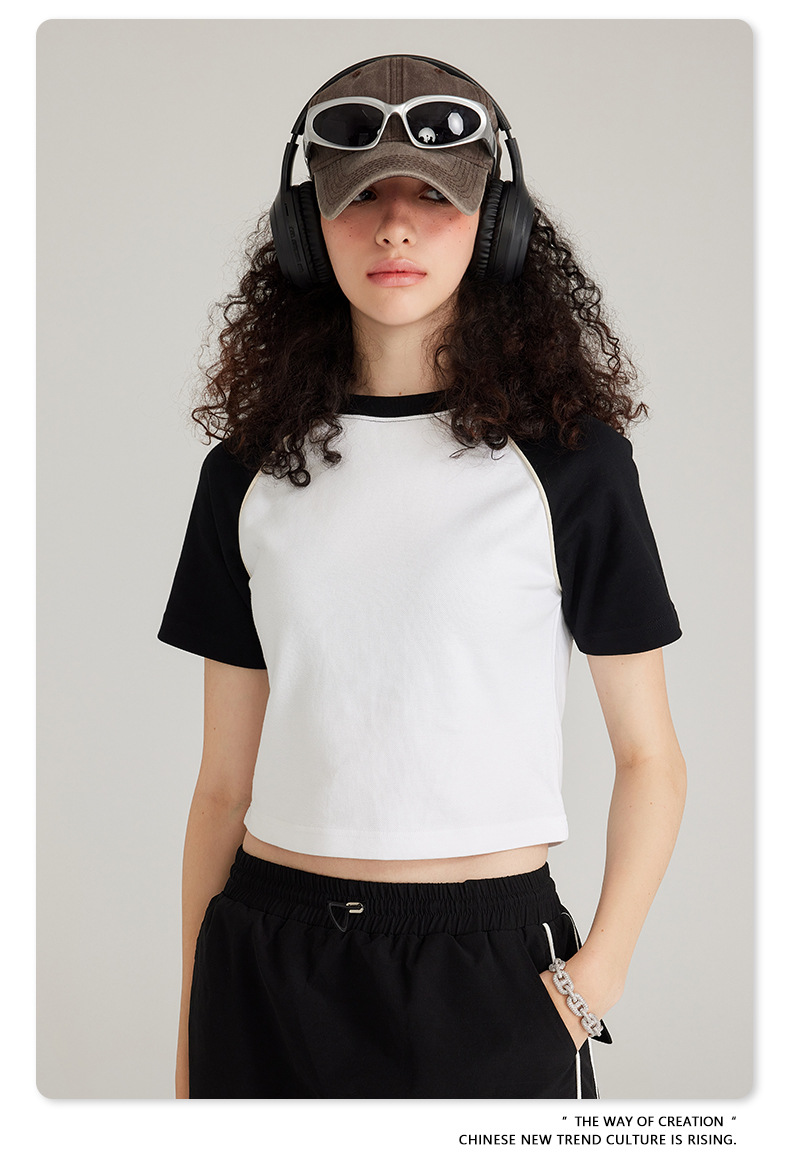 Vintage Contrast Raglan Sleeve Baseball Tee for American Streetwear Hot Women's Style
