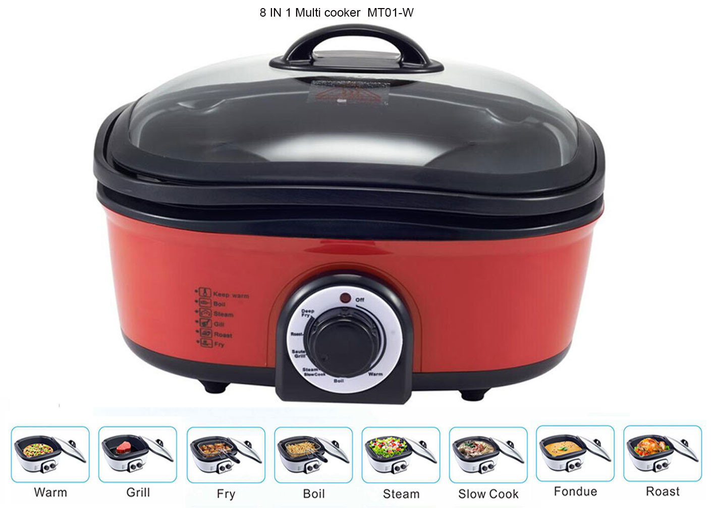 Steady 8 In 1 Multi Cooker 6 Qt , Digital Multi Cooker Hot Stir Frying 60Hz Auto Stay Warm