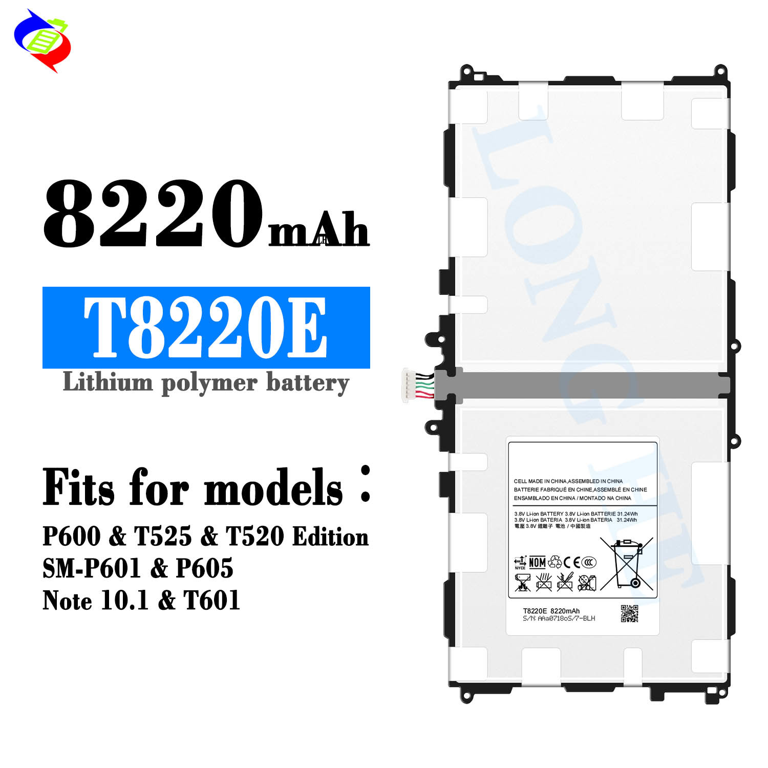 8220mAh T8220E Galaxy Note 10.1 2014 P600 P601 P605 T525 T520 Battery for Samsung Galaxy P601 Battery