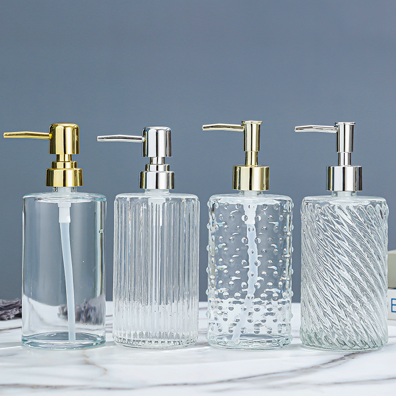 Hot Stamping 420ml Glass Soap Dispenser For Press On Hand Sanitizer And Soap Liquid