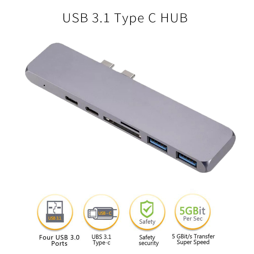 Type C Hub Dual USB-C HUBs /Card Reader Special for Apple Macbook Pro with Thunderbolt 3 up to 40GB/s Data transfer